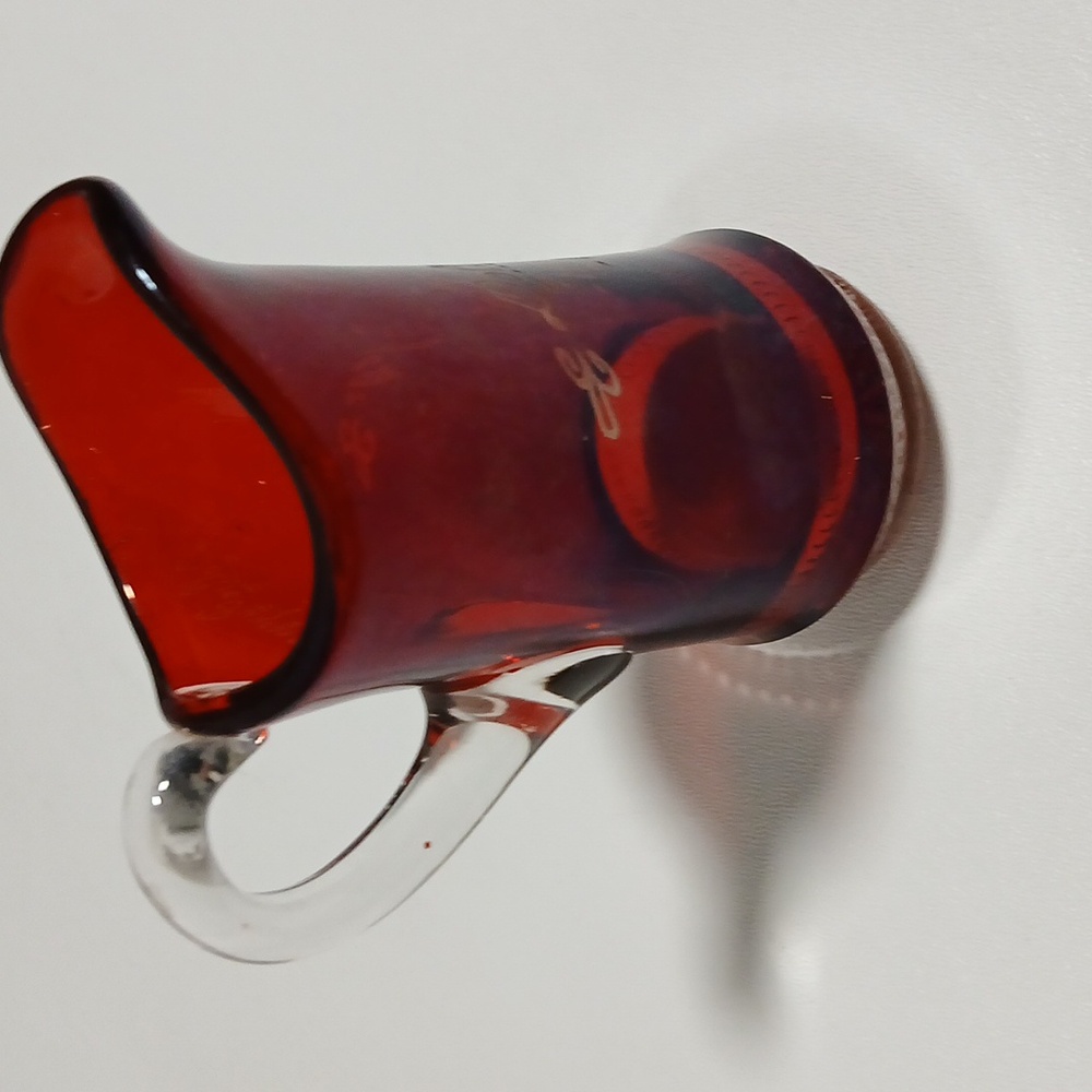 Ruby Red Stain Flash Glass Creamer to Clear Glass Handle Vintage 1907 - Picture 8 of 11